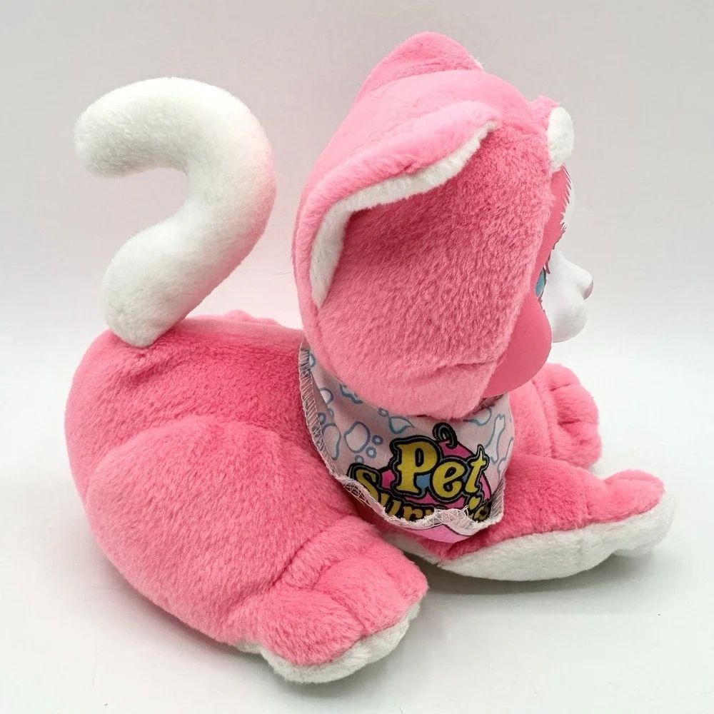 1990s Hasbro Pet Surprise Kitten Sound WORKS Bright Pink Plush Stuffed Cat Meows